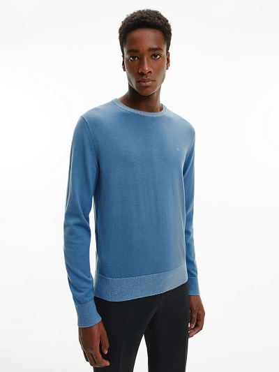 Calvin Klein Ruhák HU048745 | Calvin Klein Organic Cotton Silk Férfi Pulóver Kék